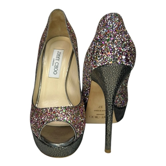 Jimmy Choo, Women’s Platform Pump ‘Crown’ Glitter, Multi Color, Size 37 IT, 7 US - Picture 7 of 16